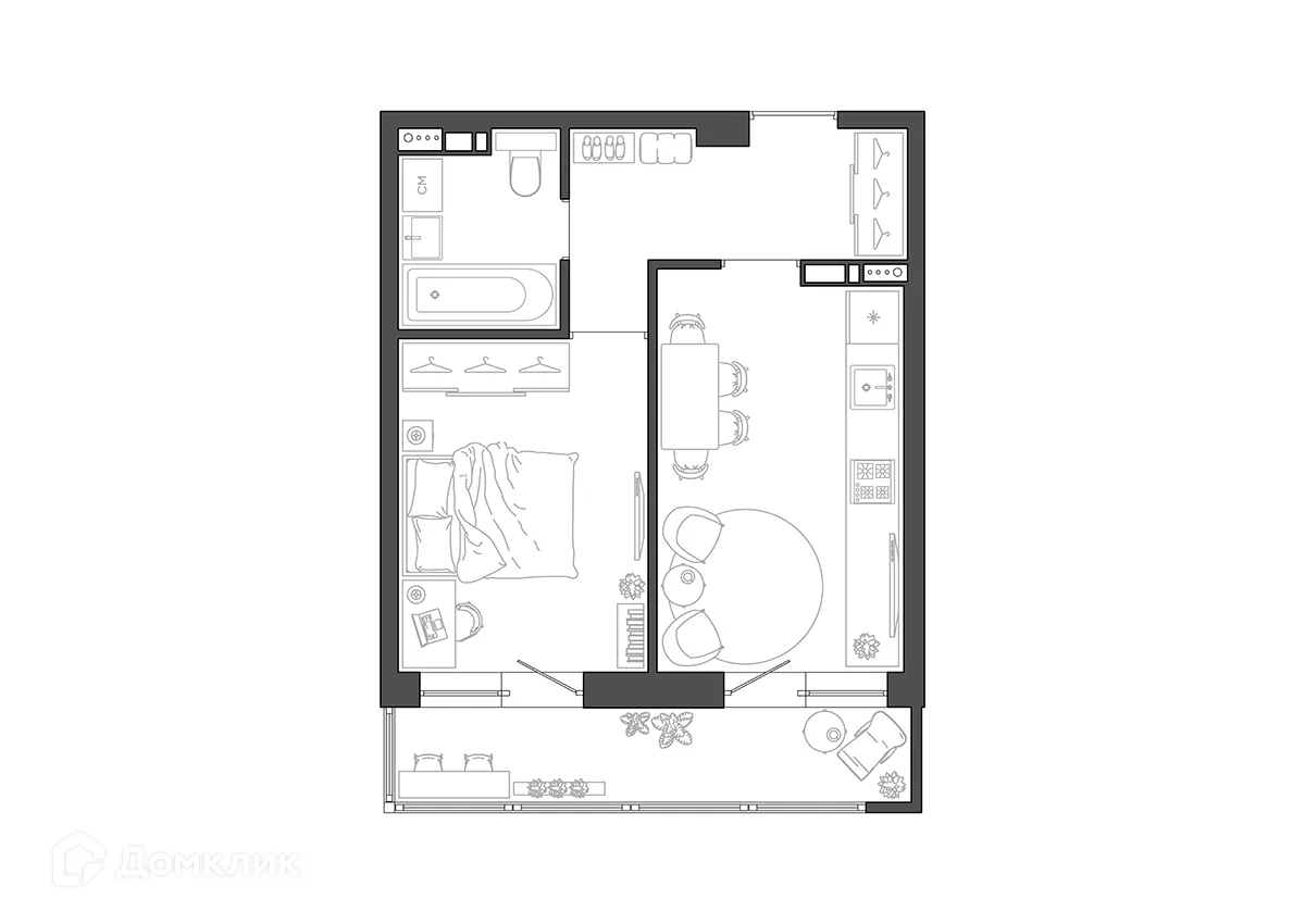 Планировка 1-комнатной квартиры 35.88 м² в ЖК Квартал, г. Волгоград — фото 2