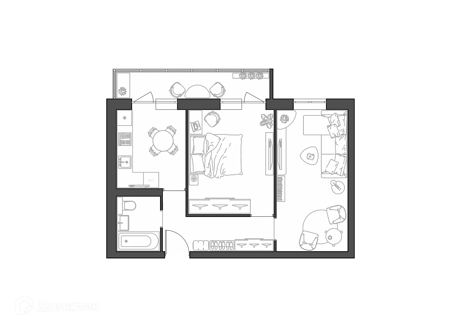 Планировка 2-комнатной квартиры 52.11 м² в ЖК Квартал, г. Волгоград — фото 1