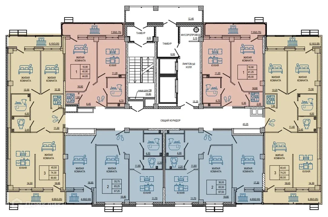 Планировка 2-комнатной квартиры 67.35 м² в ЖК Петровский парк, г. Волгоград — фото 2