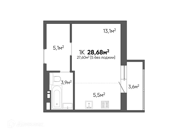 Планировка 1 комн. в ЖК Квартал