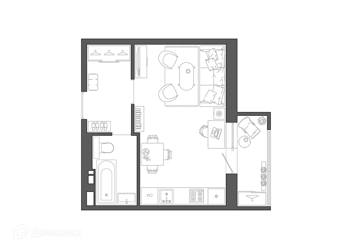 Планировка 1-комнатной квартиры 28.68 м² в ЖК Квартал, г. Волгоград — фото 2