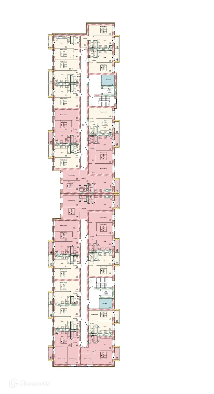 Планировка 2-комнатной квартиры 46.6 м² в ЖК Колизей, г. Волгоград — фото 2