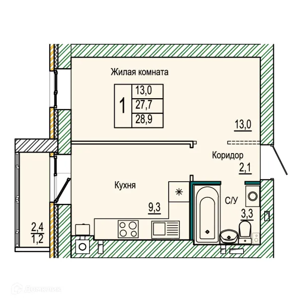 Планировка 1 комн. в ЖК Колизей