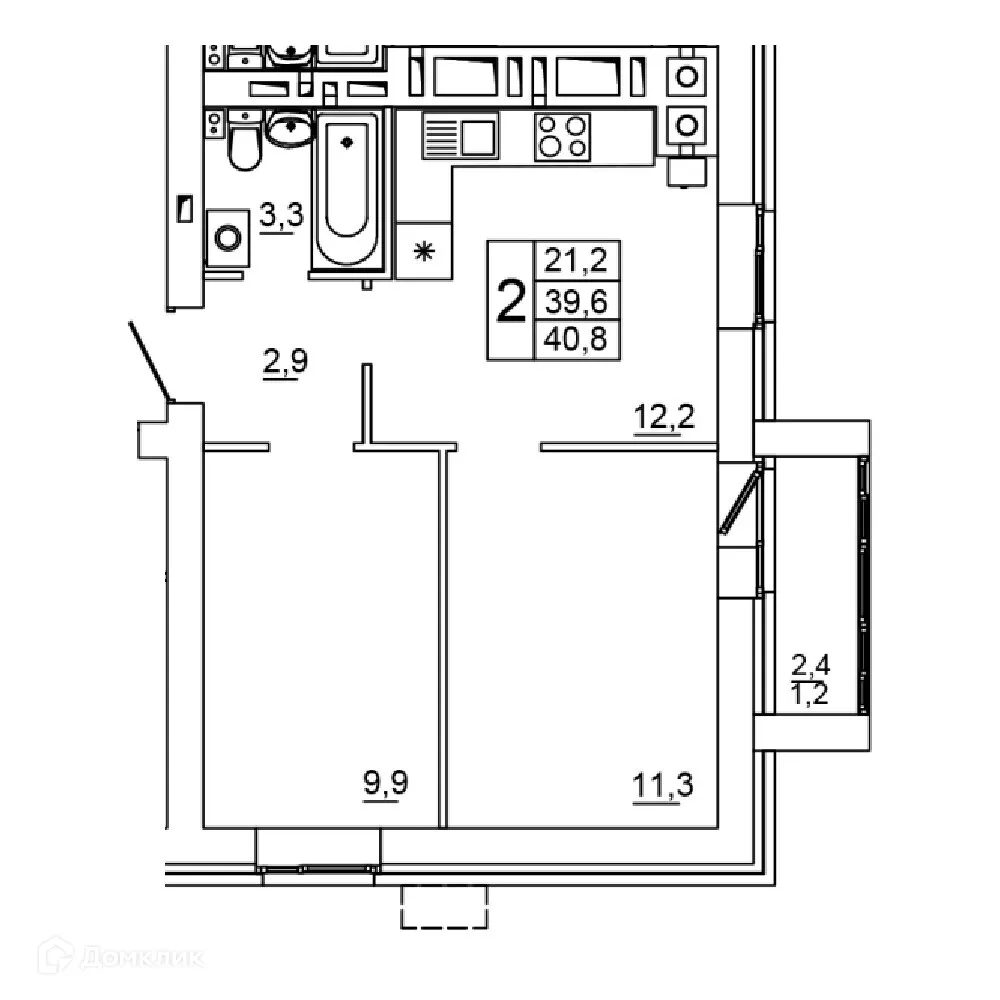 Планировка 2-комнатной квартиры 40.8 м² в ЖК Колизей, г. Волгоград — фото 19