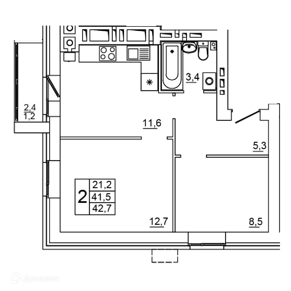 Планировка 2-комнатной квартиры 42.7 м² в ЖК Колизей, г. Волгоград — фото 19