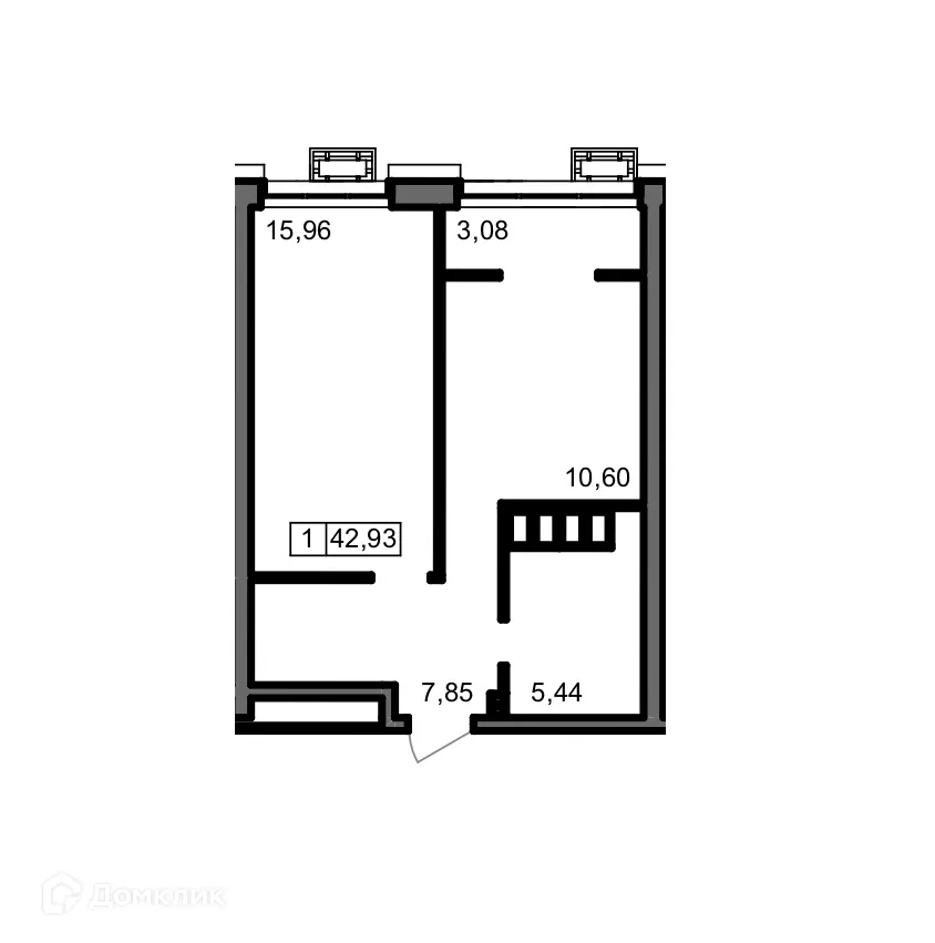 Планировка 1-комнатной квартиры 42.93 м² в ЖК ОМЕГА, г. Волгоград — фото 4
