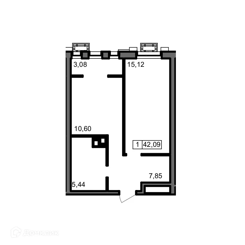 Планировка 1-комнатной квартиры 42.09 м² в ЖК ОМЕГА, г. Волгоград — фото 4