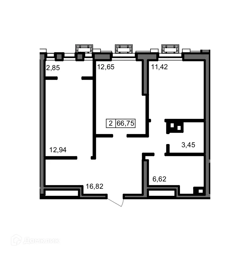 Планировка 2-комнатной квартиры 66.75 м² в ЖК ОМЕГА, г. Волгоград — фото 4