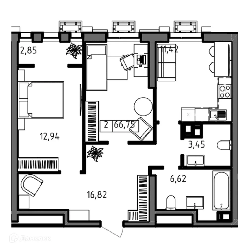 Планировка 2-комнатной квартиры 66.75 м² в ЖК ОМЕГА, г. Волгоград — фото 5