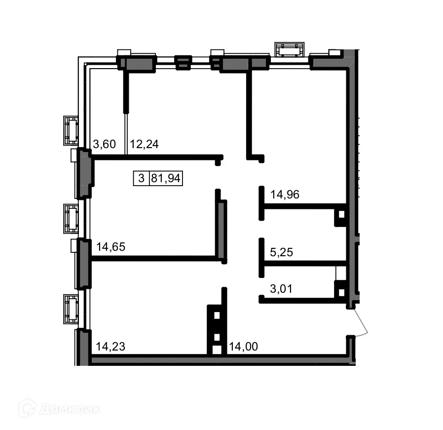 Планировка 3-комнатной квартиры 81.94 м² в ЖК ОМЕГА, г. Волгоград — фото 4