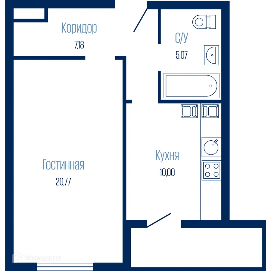 Планировка 1-комнатной квартиры 47.36 м² в ЖК Крылья, г. Волгоград — фото 1