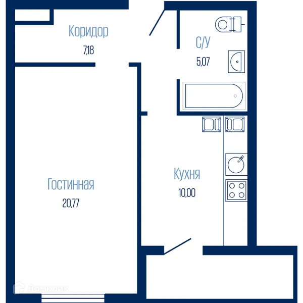 Планировка 1 комн. в ЖК Крылья