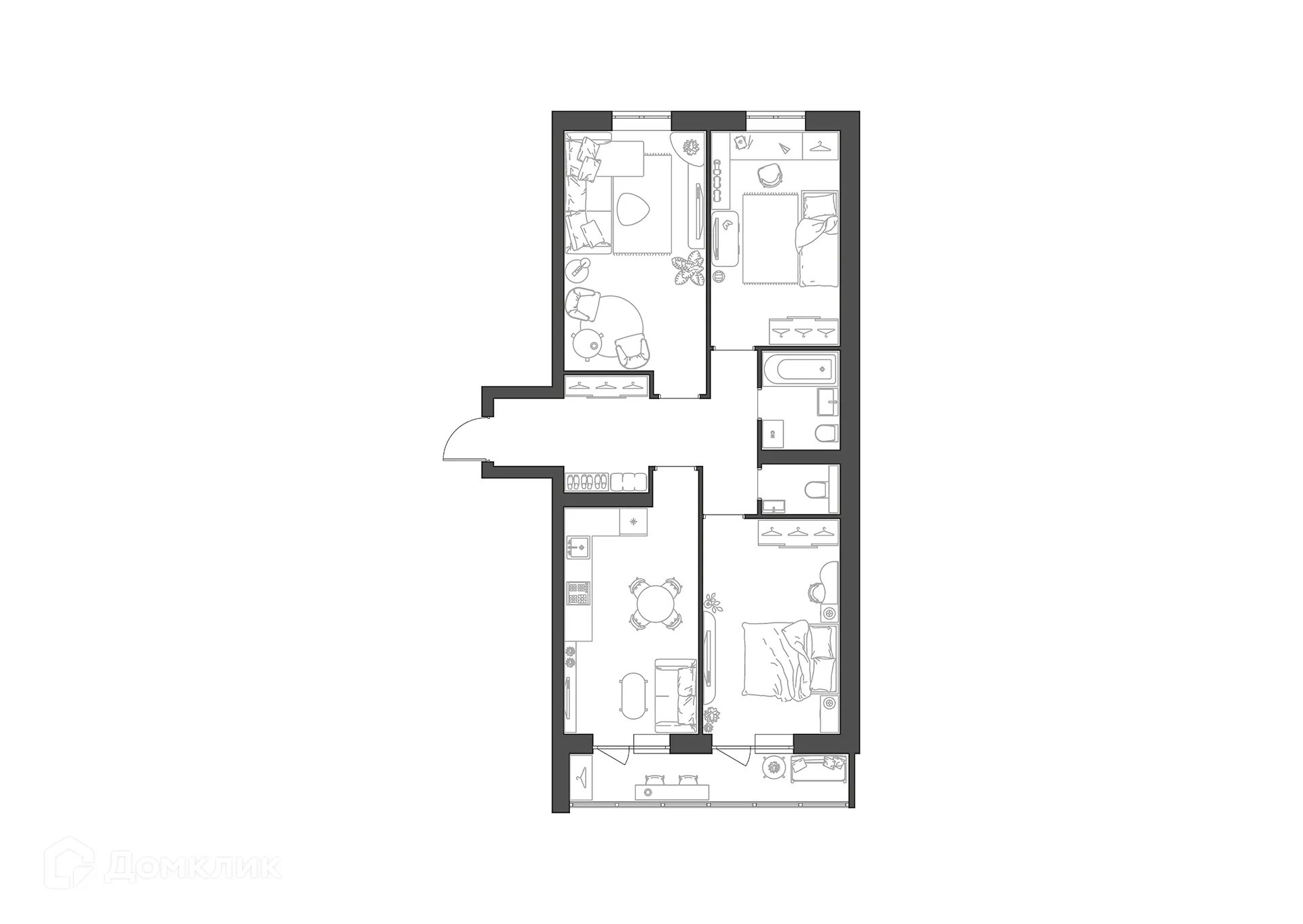 Планировка 3-комнатной квартиры 83.38 м² в ЖК Квартал, г. Волгоград — фото 1