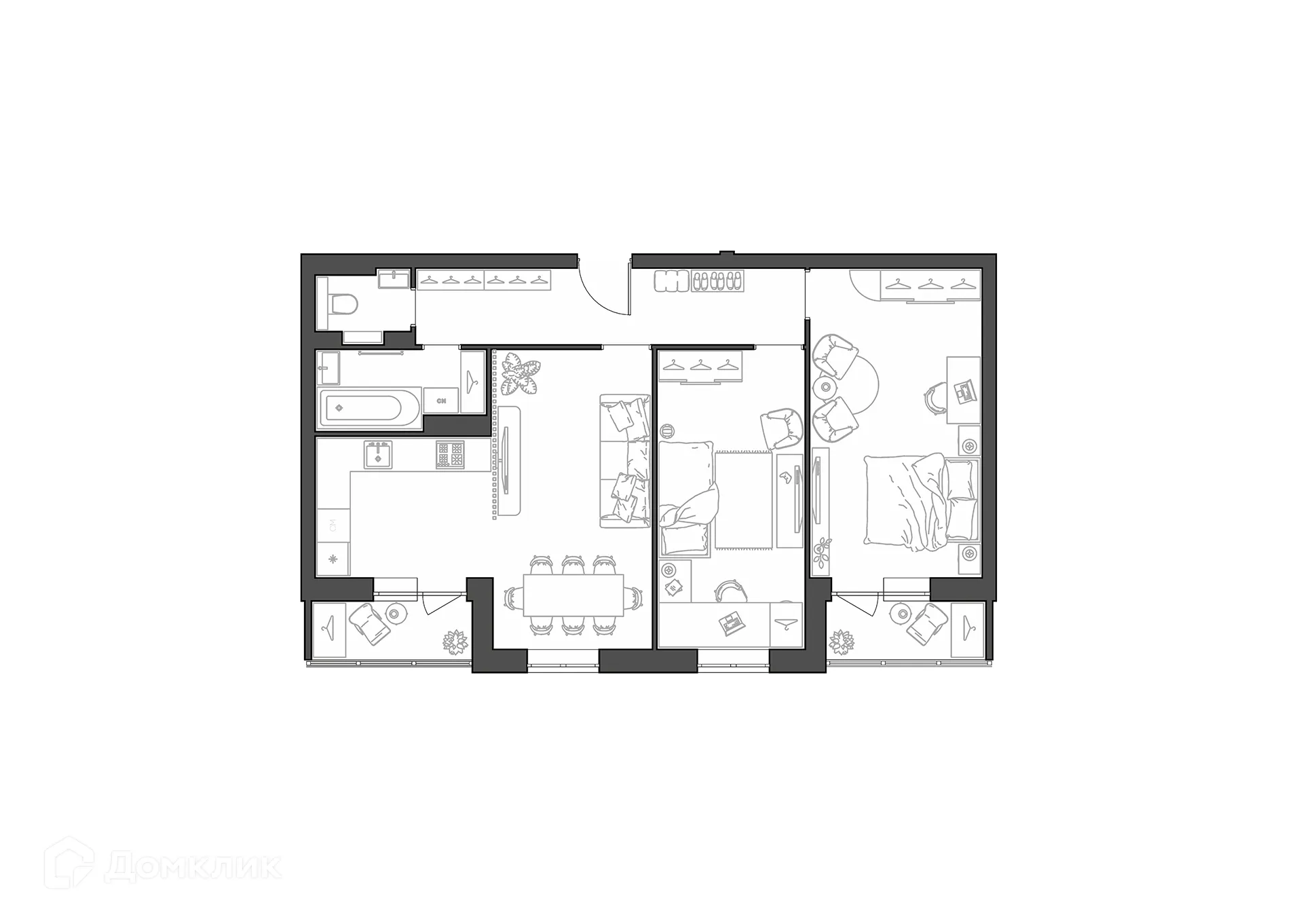Планировка 3-комнатной квартиры 76.31 м² в ЖК Квартал, г. Волгоград — фото 1