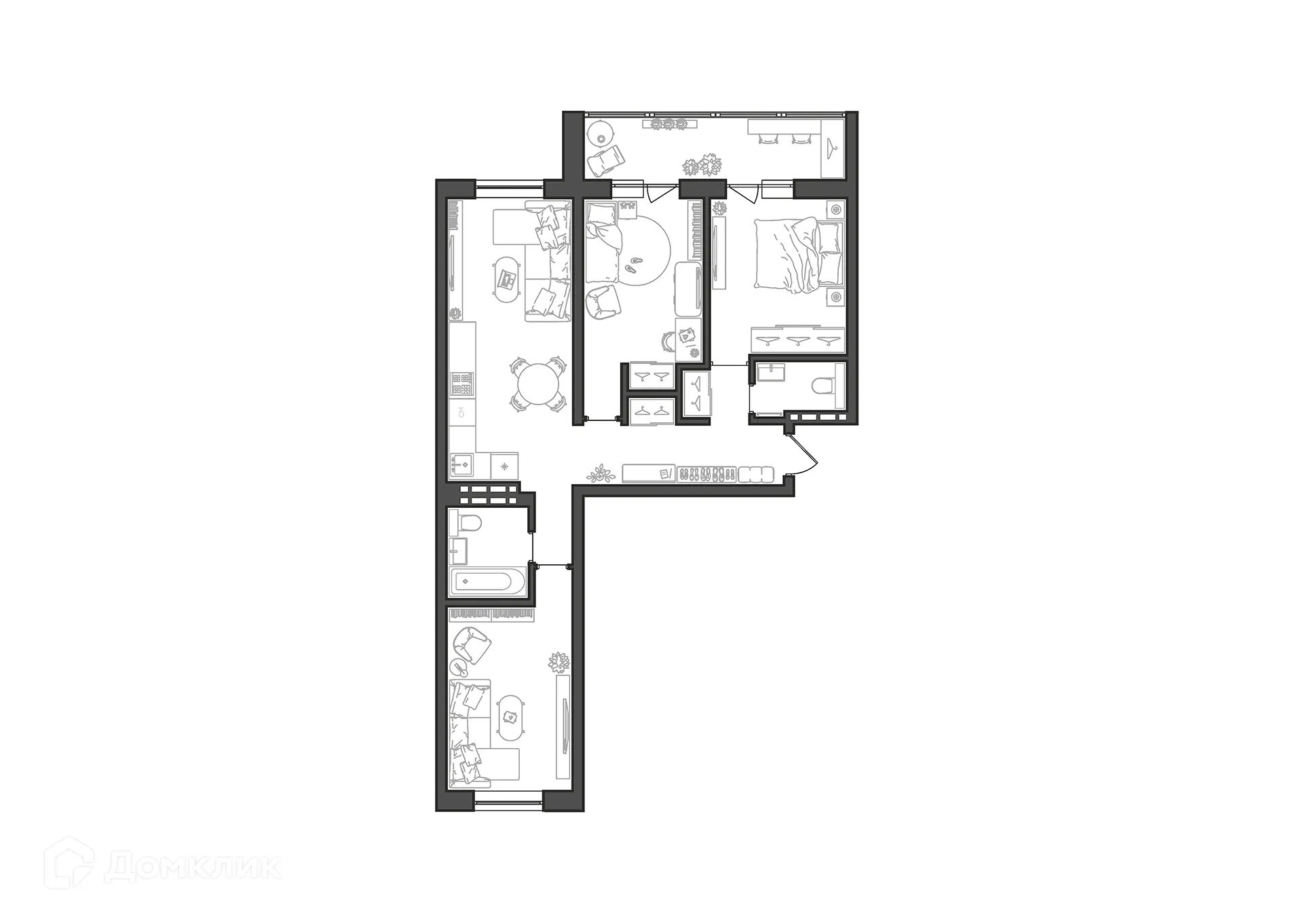 Планировка 3-комнатной квартиры 73.4 м² в ЖК Квартал, г. Волгоград — фото 1