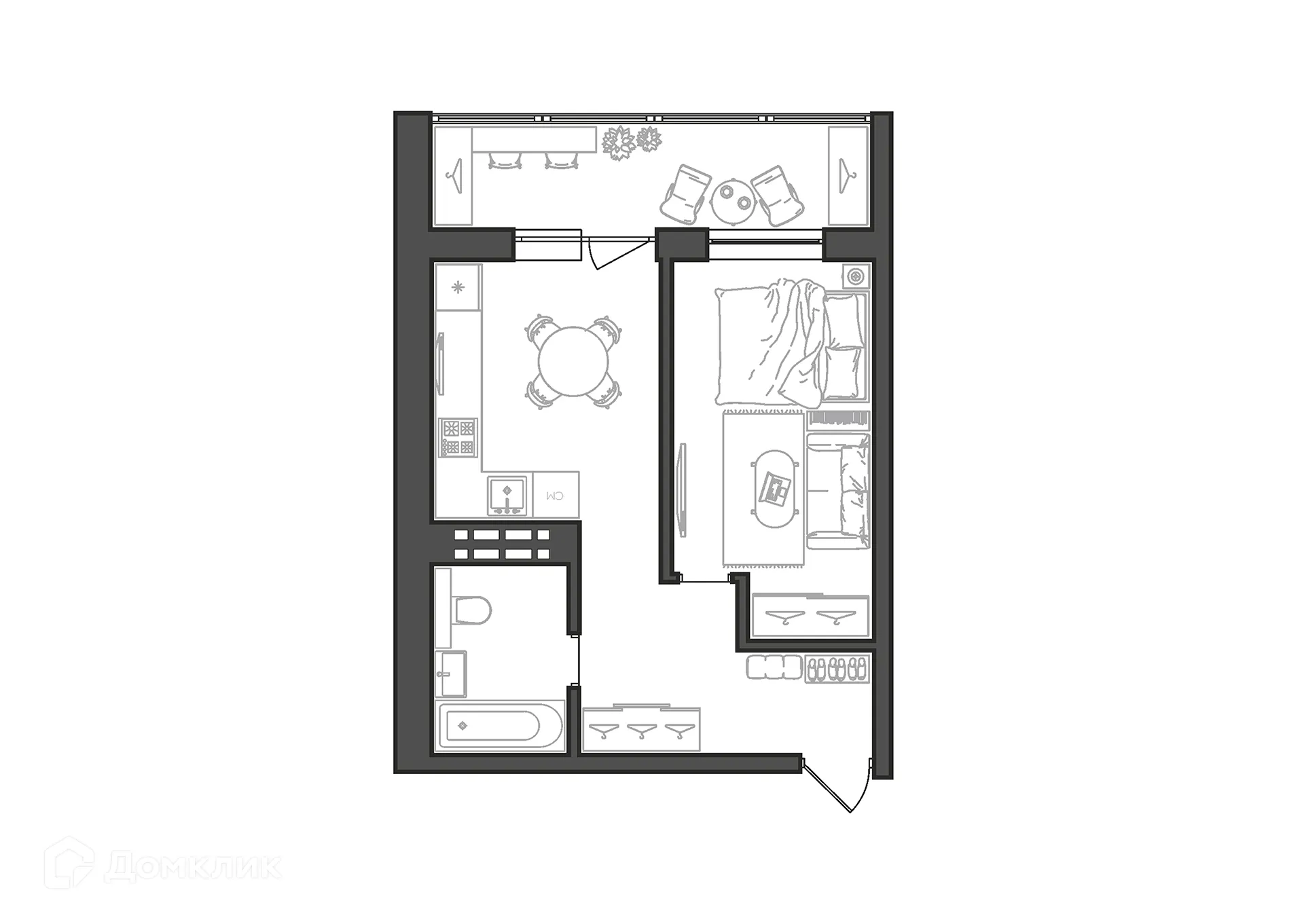 Планировка 1-комнатной квартиры 39.8 м² в ЖК Квартал, г. Волгоград — фото 2