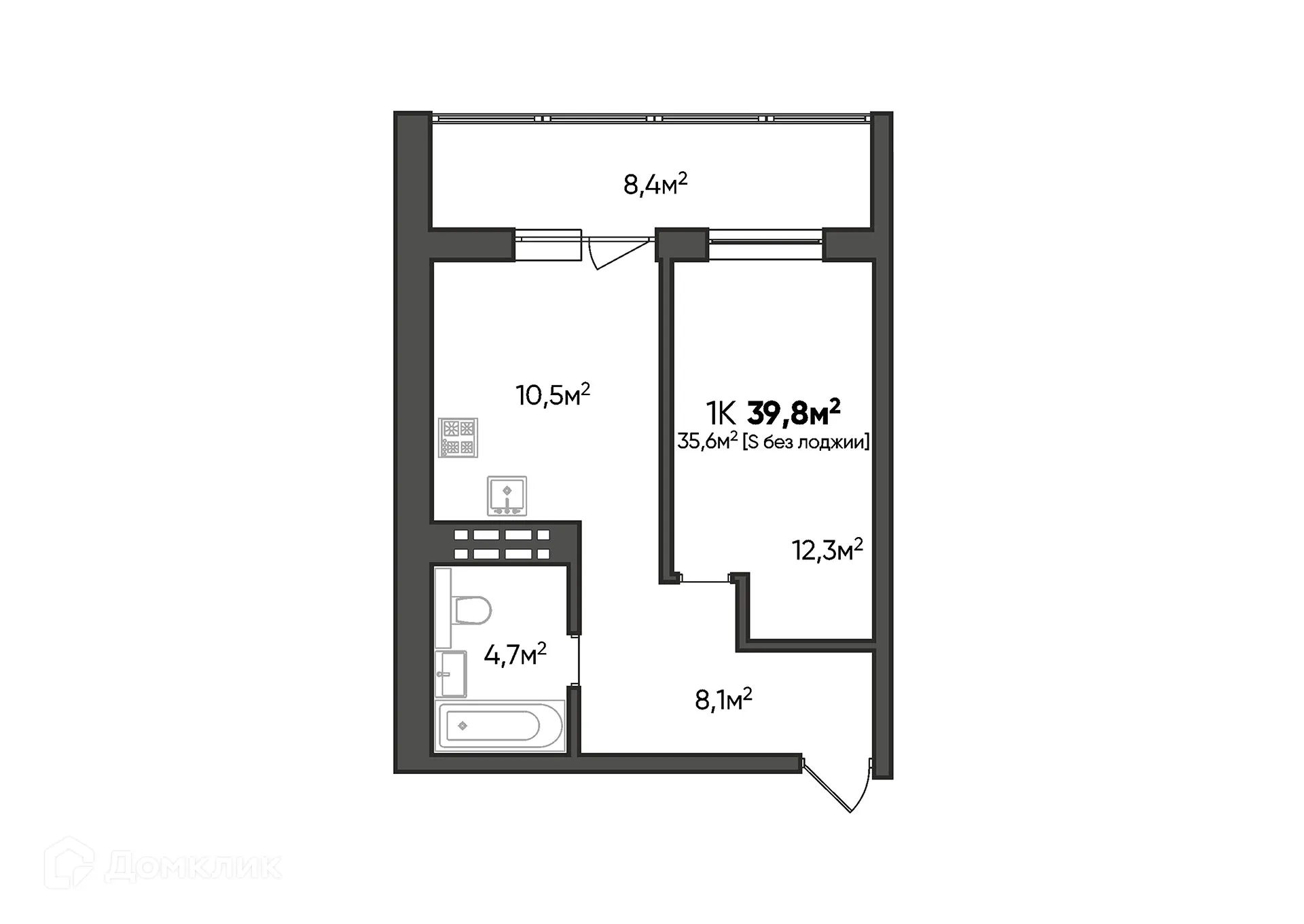 Планировка 1-комнатной квартиры 39.8 м² в ЖК Квартал, г. Волгоград — фото 3