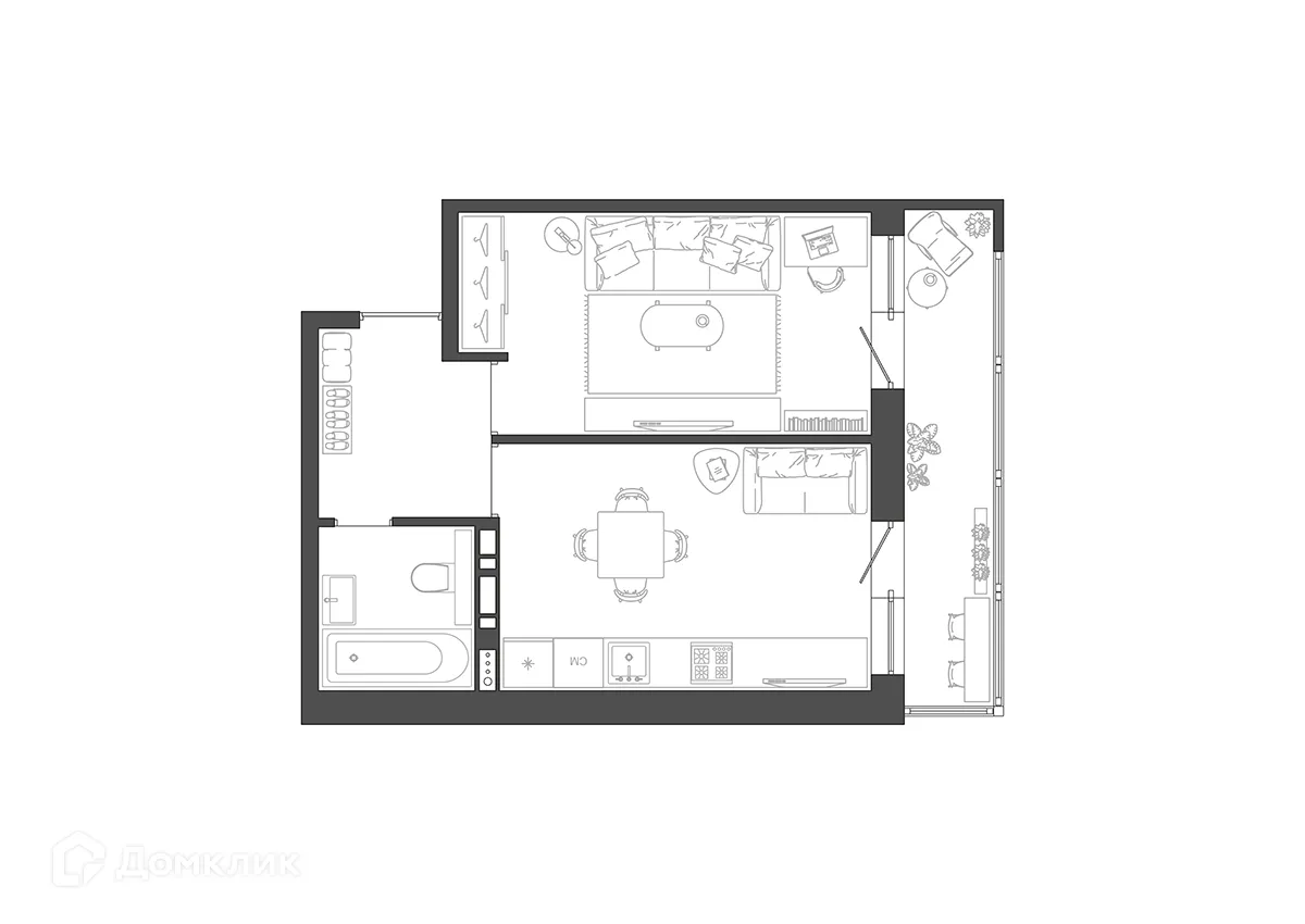 Планировка 1-комнатной квартиры 36.94 м² в ЖК Квартал, г. Волгоград — фото 2