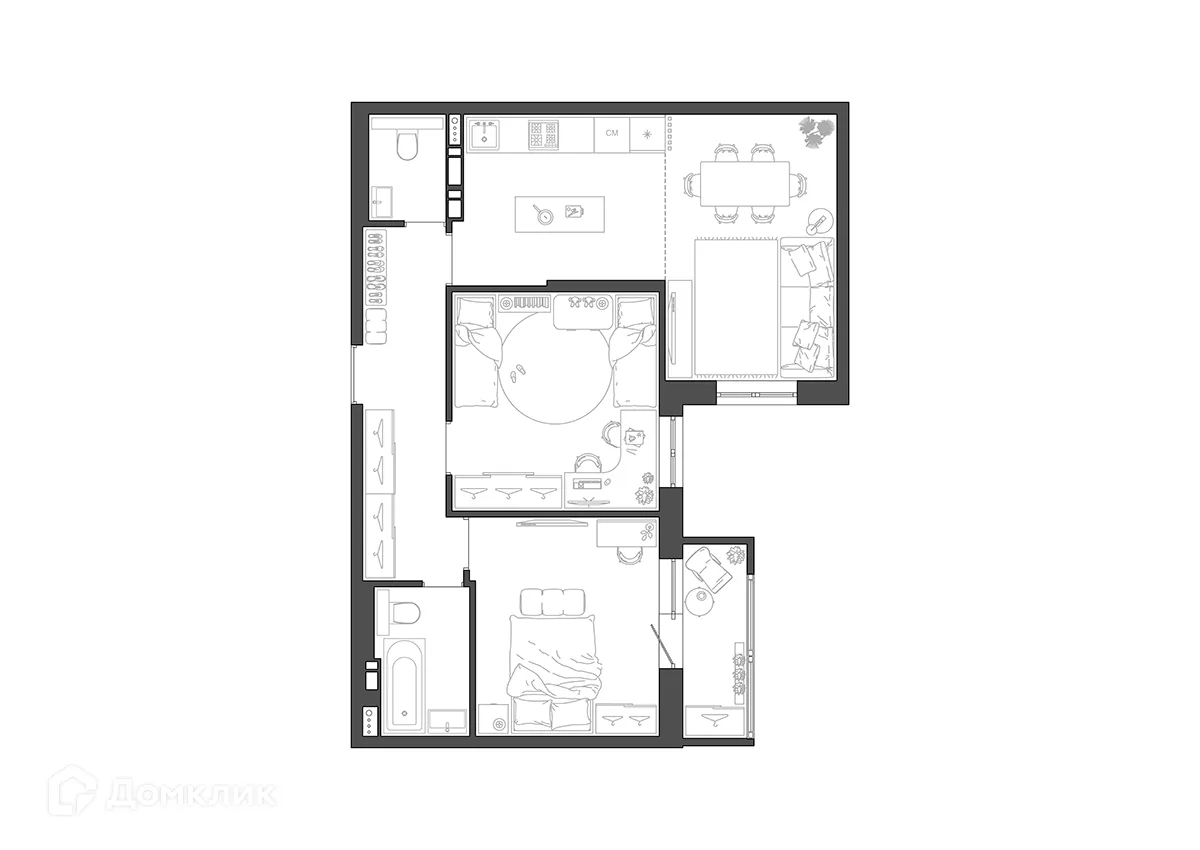 Планировка 3-комнатной квартиры 63.28 м² в ЖК Квартал, г. Волгоград — фото 2