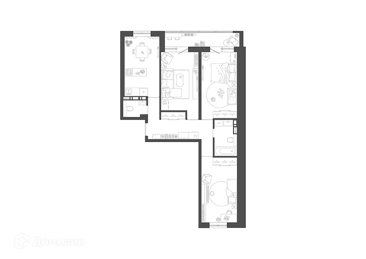 Планировка 3-комнатной квартиры 74.8 м² в ЖК Квартал, г. Волгоград — фото 2