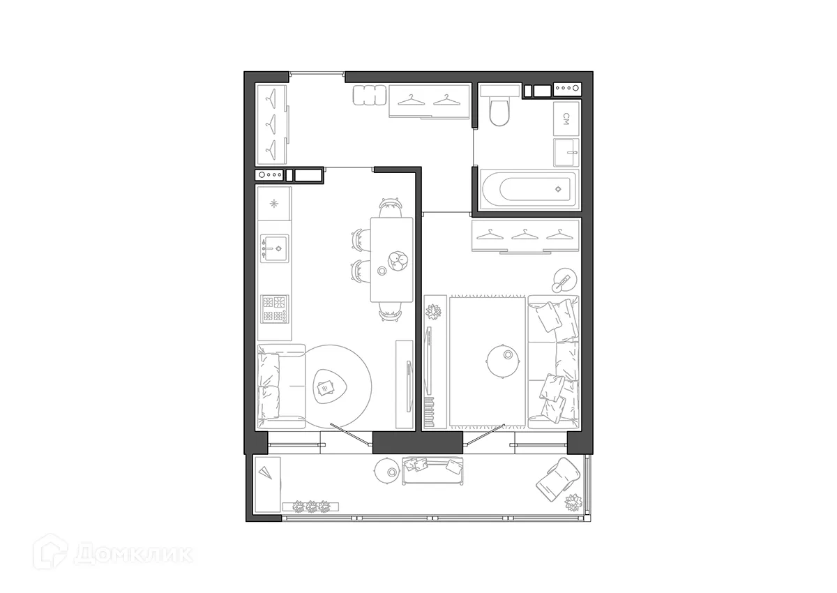 Планировка 1-комнатной квартиры 35.98 м² в ЖК Квартал, г. Волгоград — фото 2