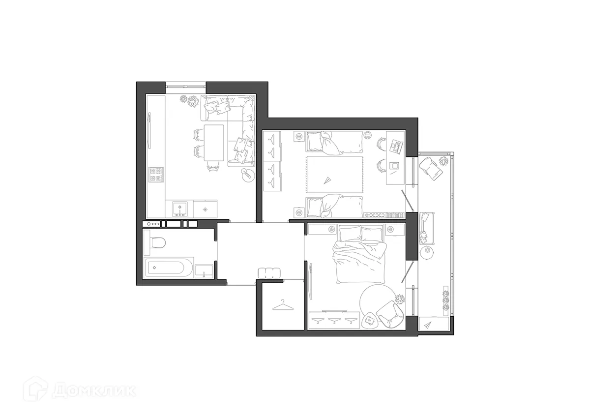 Планировка 2-комнатной квартиры 55.58 м² в ЖК Квартал, г. Волгоград — фото 2