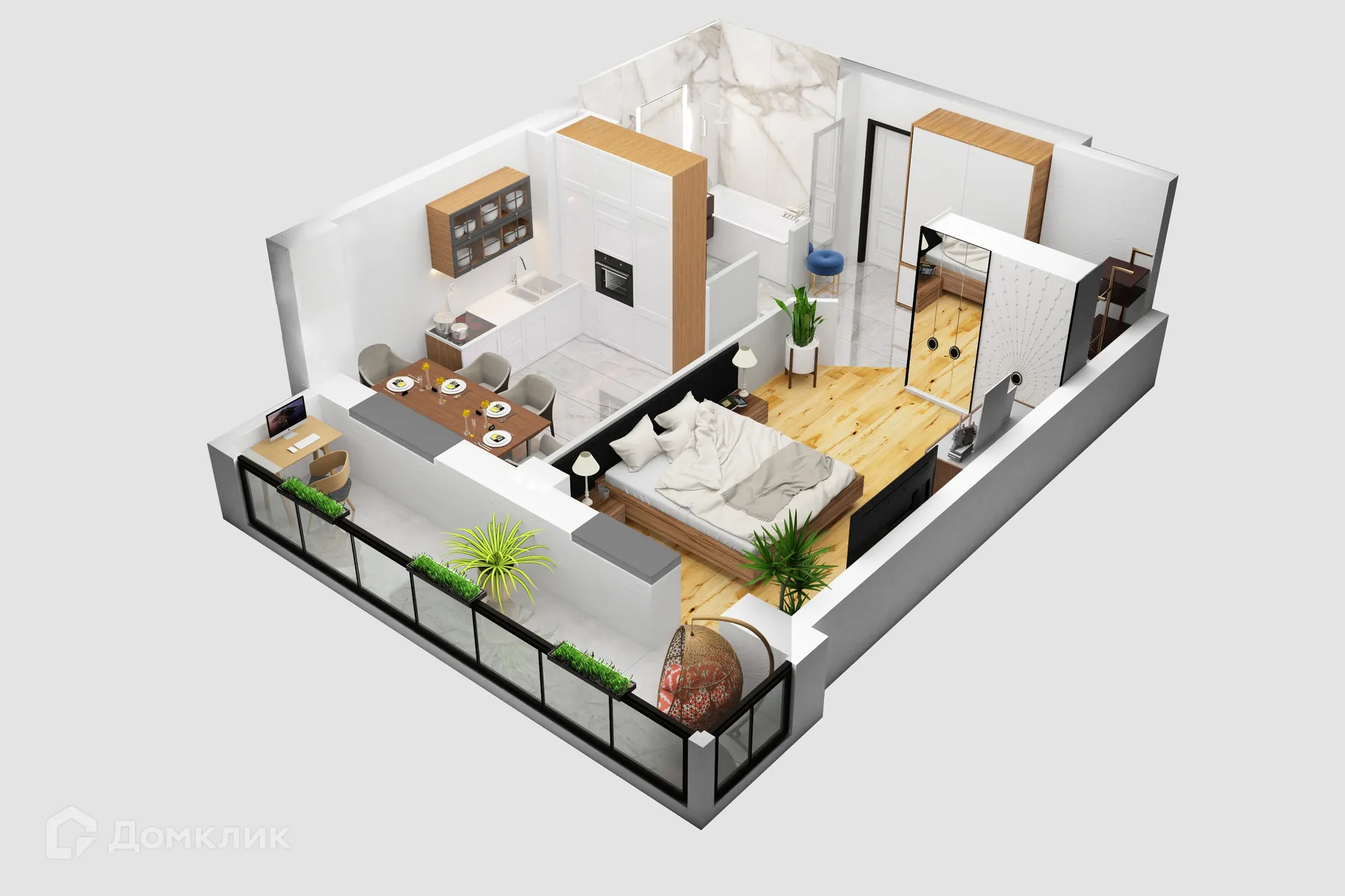 Планировка 1-комнатной квартиры 44.75 м² в ЖК Петровский парк, г. Волгоград — фото 4