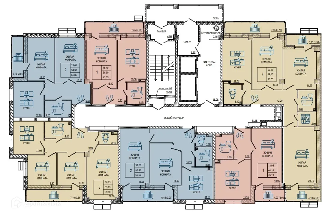 Планировка 2-комнатной квартиры 62.4 м² в ЖК Петровский парк, г. Волгоград — фото 2