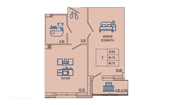 Планировка 1 комн. в ЖК Петровский парк