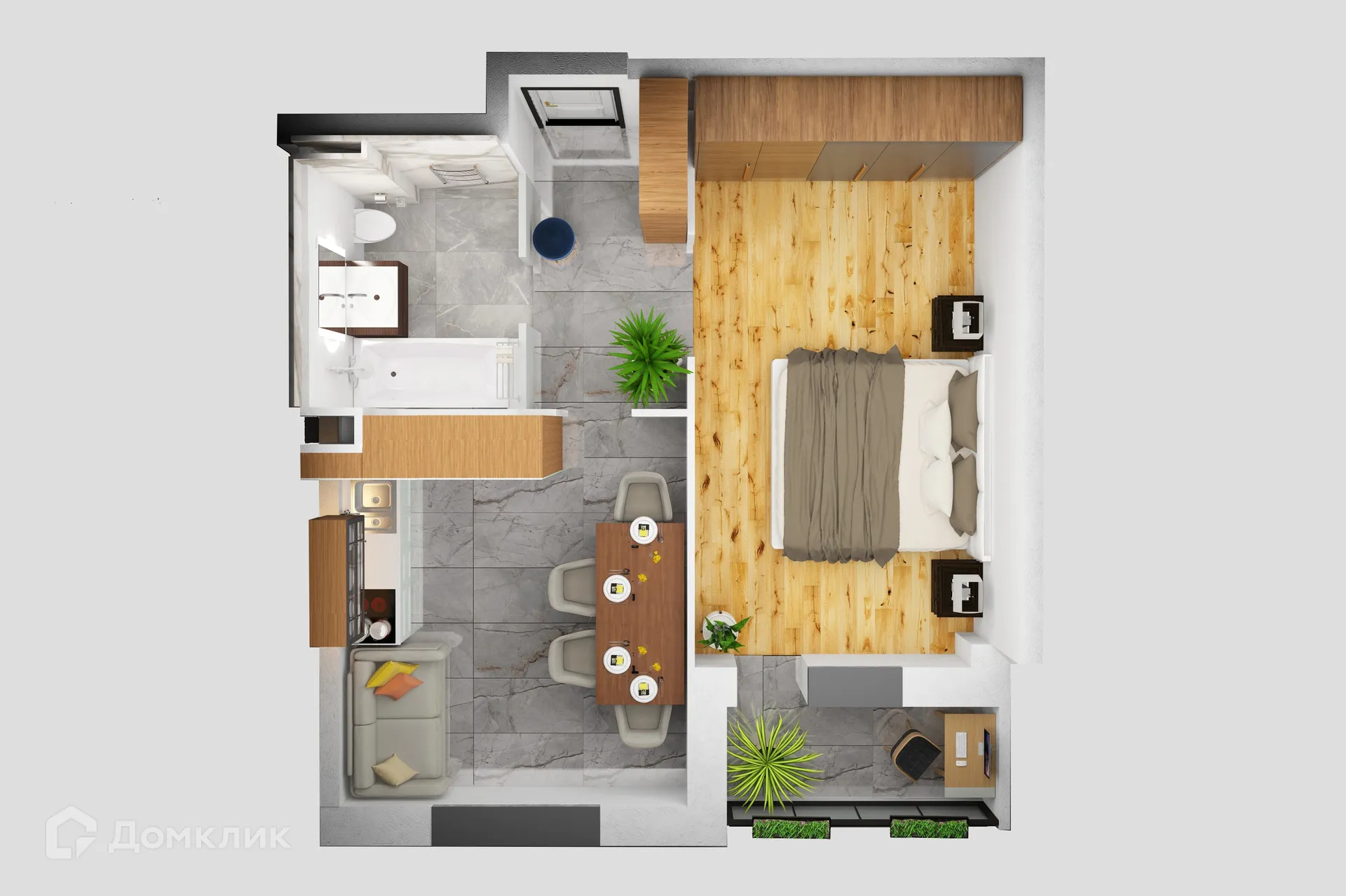 Планировка 1-комнатной квартиры 45.8 м² в ЖК Петровский парк, г. Волгоград — фото 4