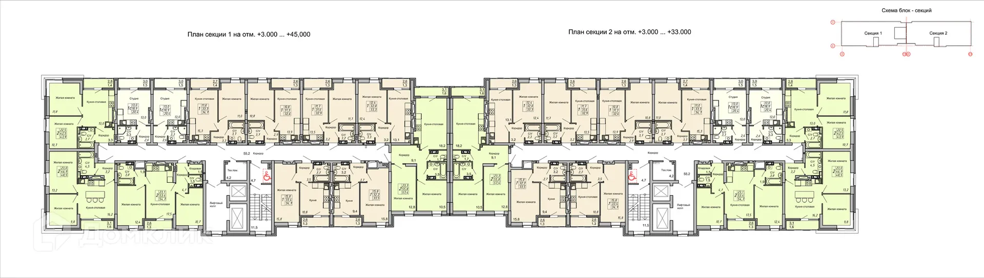 Планировка 1-комнатной квартиры 33.3 м² в ЖК Засекин, г. Волгоград — фото 2