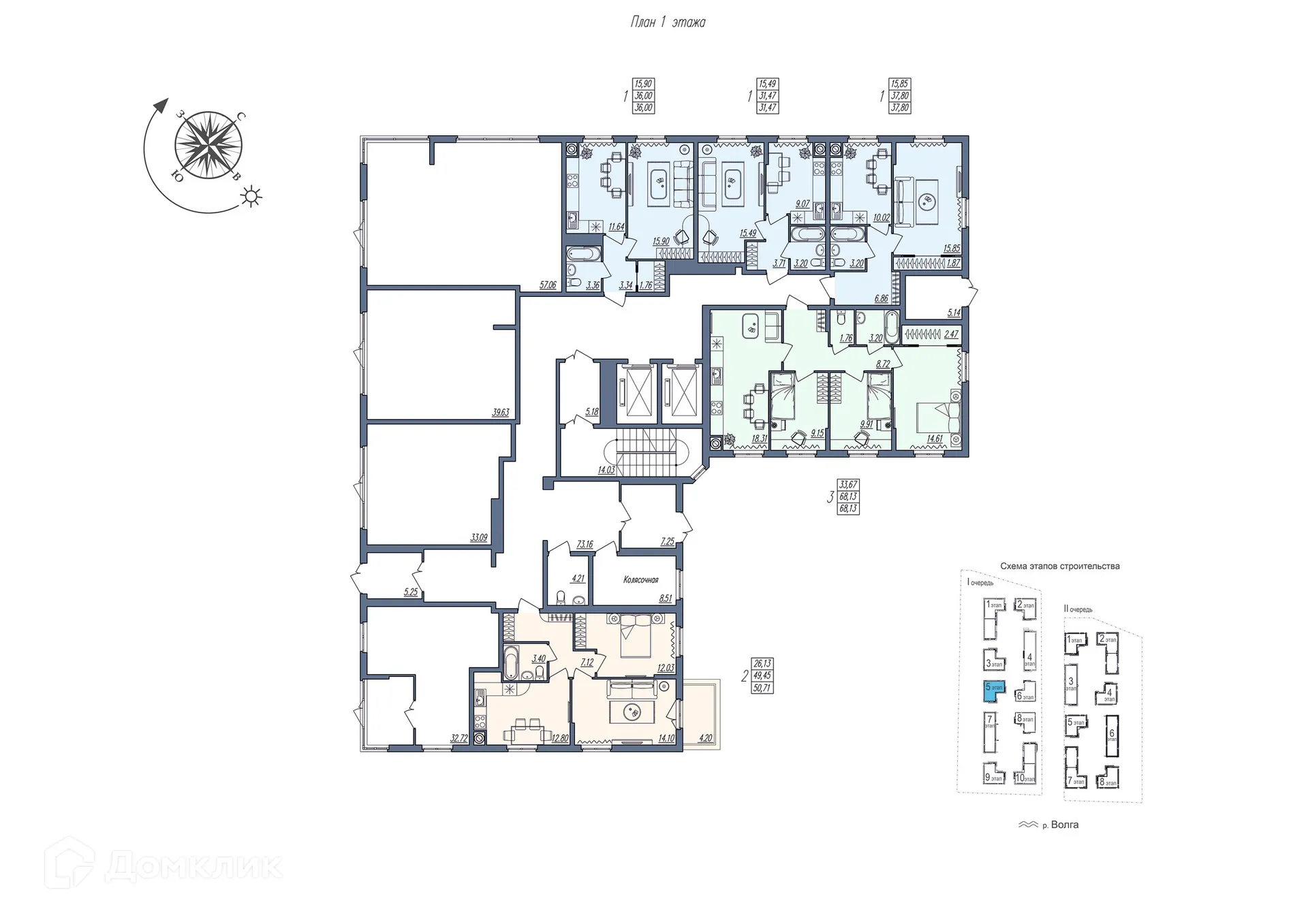 Планировка 1-комнатной квартиры 31.47 м² в ЖК Новый, г. Волгоград — фото 6