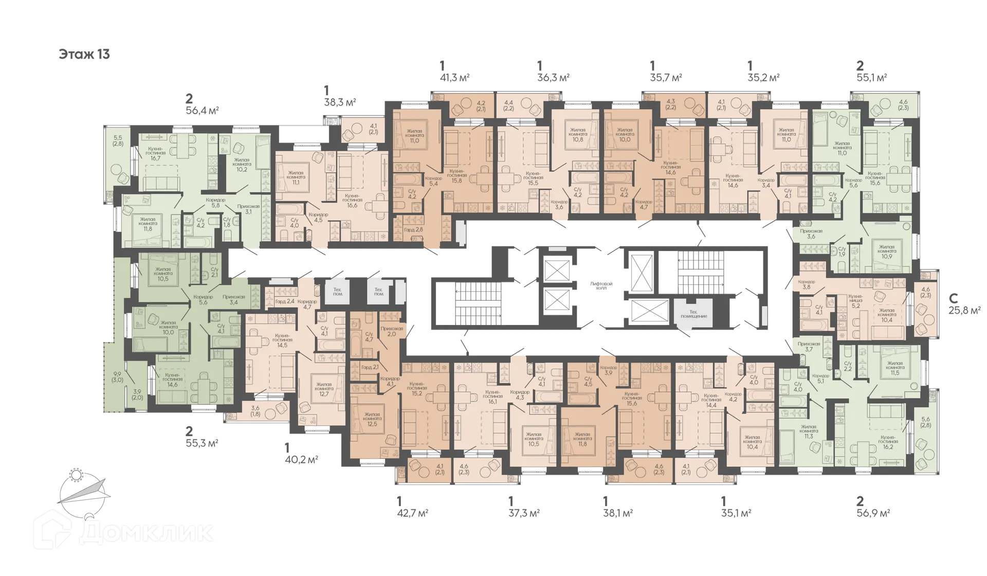 Планировка 1-комнатной квартиры 36.3 м² в ЖК Крылья Качи, г. Волгоград — фото 2