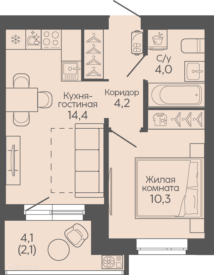 Планировка 1 комн. в ЖК Крылья Качи