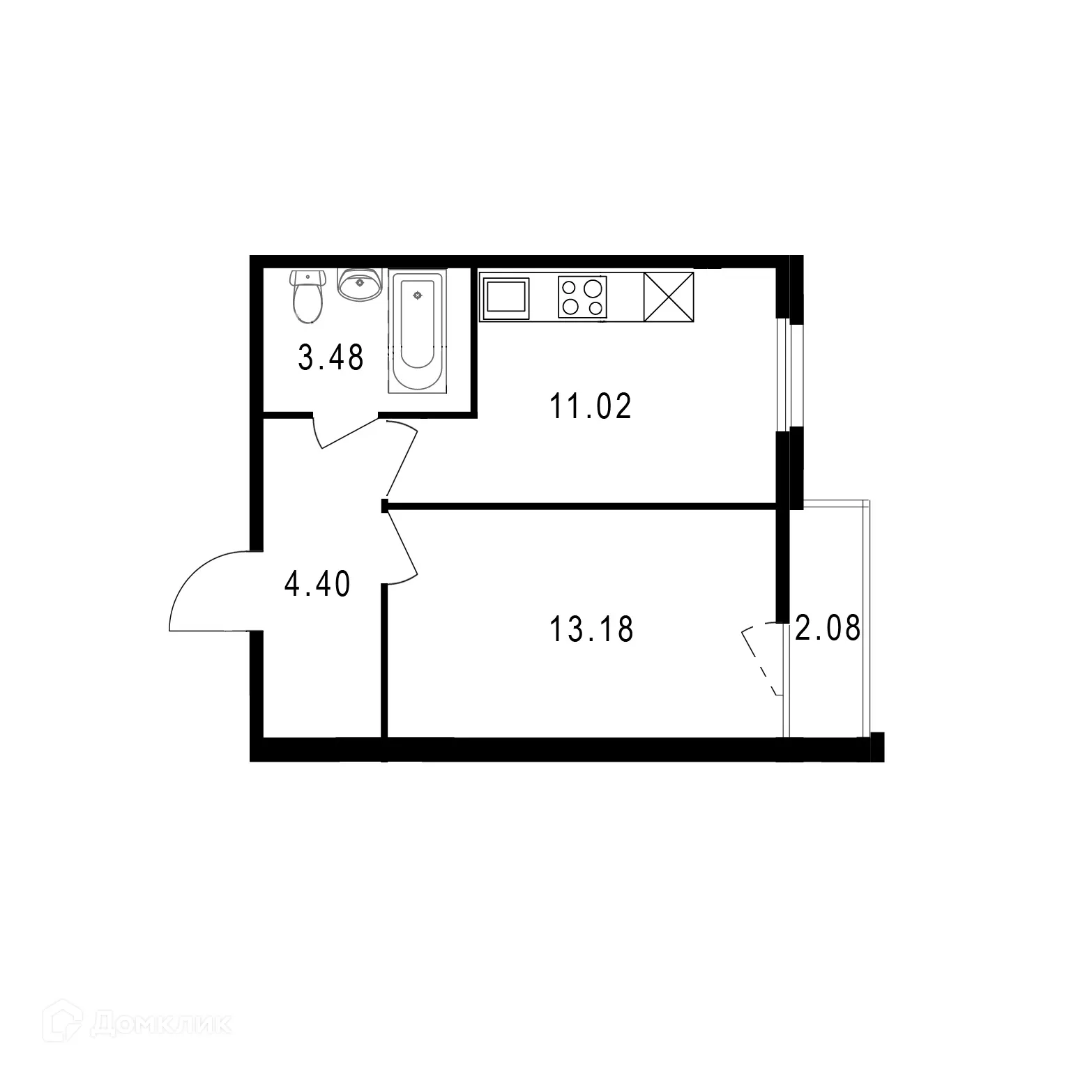 Планировка 1-комнатной квартиры 33.86 м² в ЖК Парк у реки, г. Волгоград — фото 2