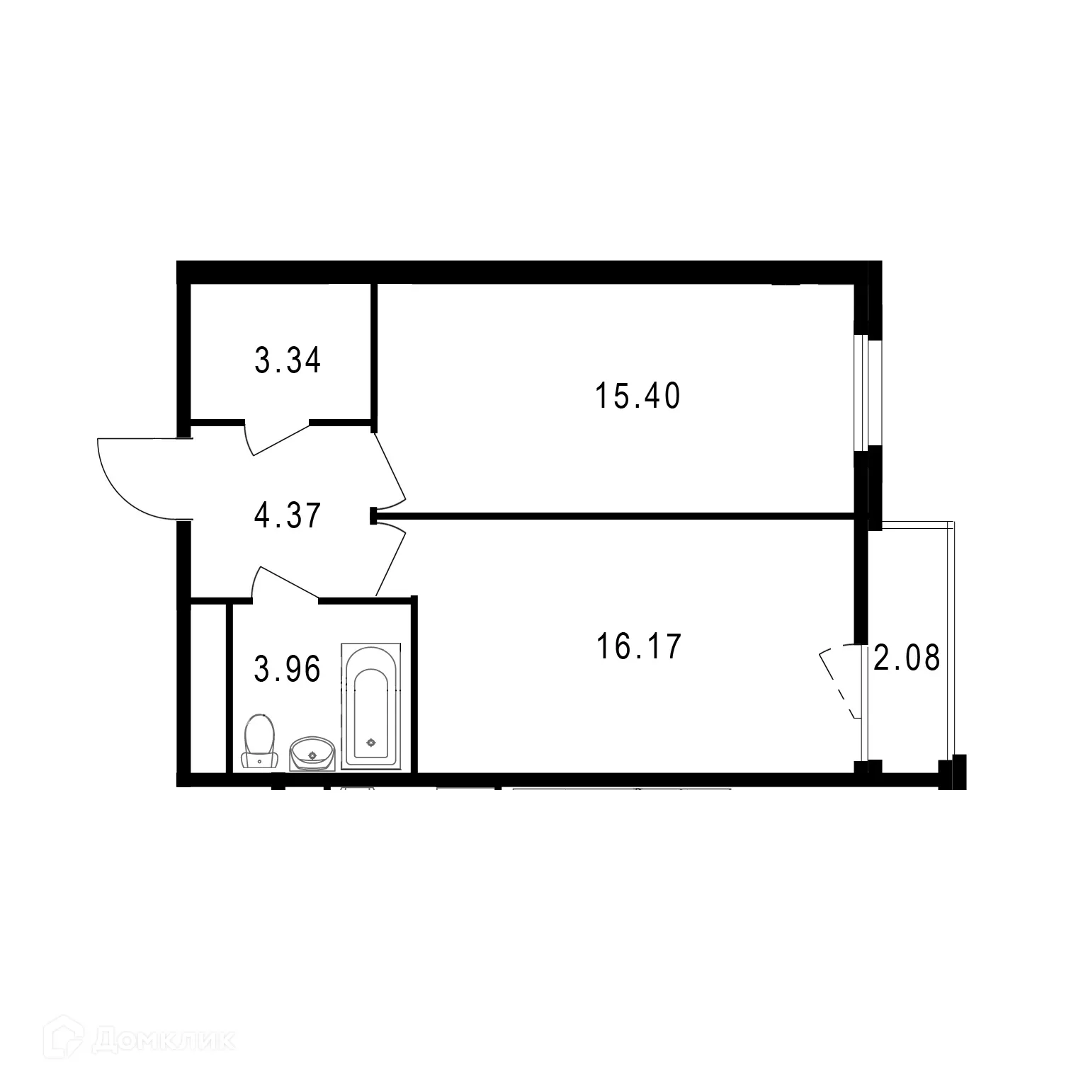 Планировка 1-комнатной квартиры 44.28 м² в ЖК Парк у реки, г. Волгоград — фото 2