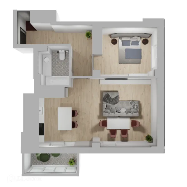 Планировка 2 комн. в ЖК 5 ВЕРШИН