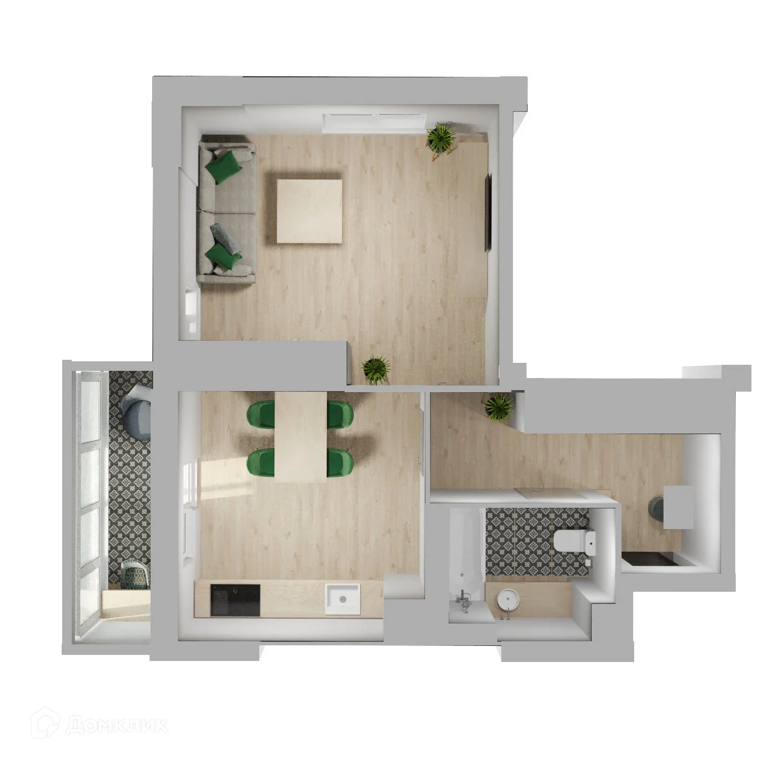 Планировка 1-комнатной квартиры 44.8 м² в ЖК 5 ВЕРШИН, г. Волгоград — фото 2