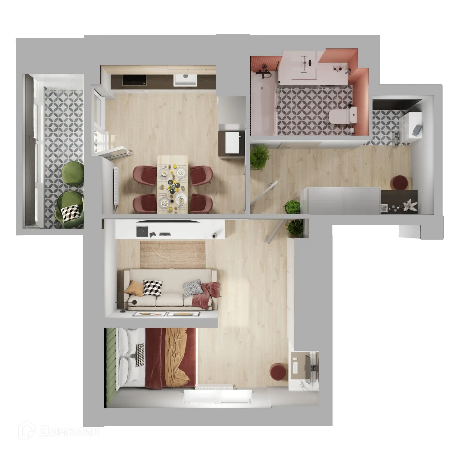 Планировка 1-комнатной квартиры 44.6 м² в ЖК 5 ВЕРШИН, г. Волгоград — фото 1