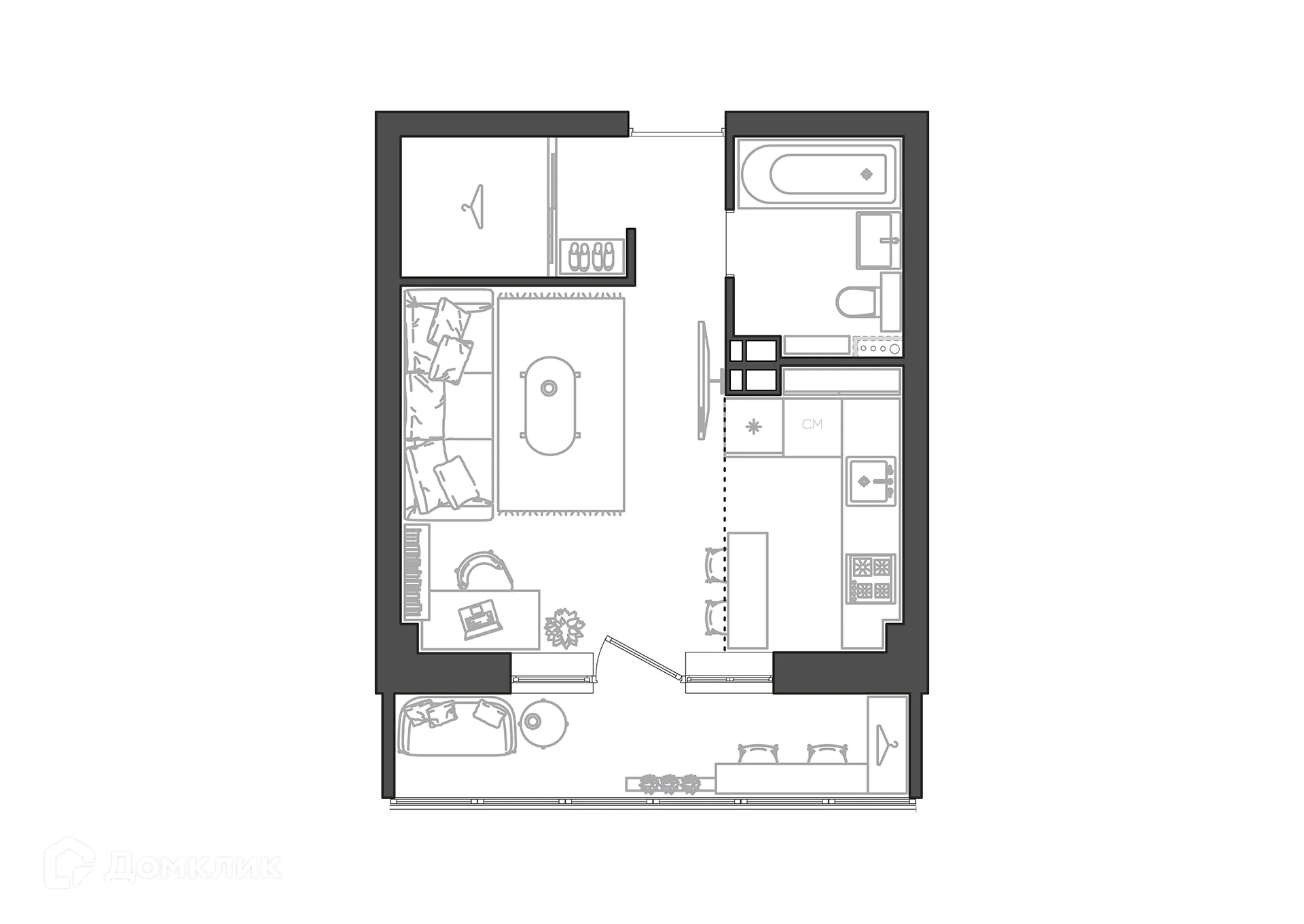 Планировка студии квартиры 29.07 м² в ЖК Парк Европейский, г. Волгоград — фото 12