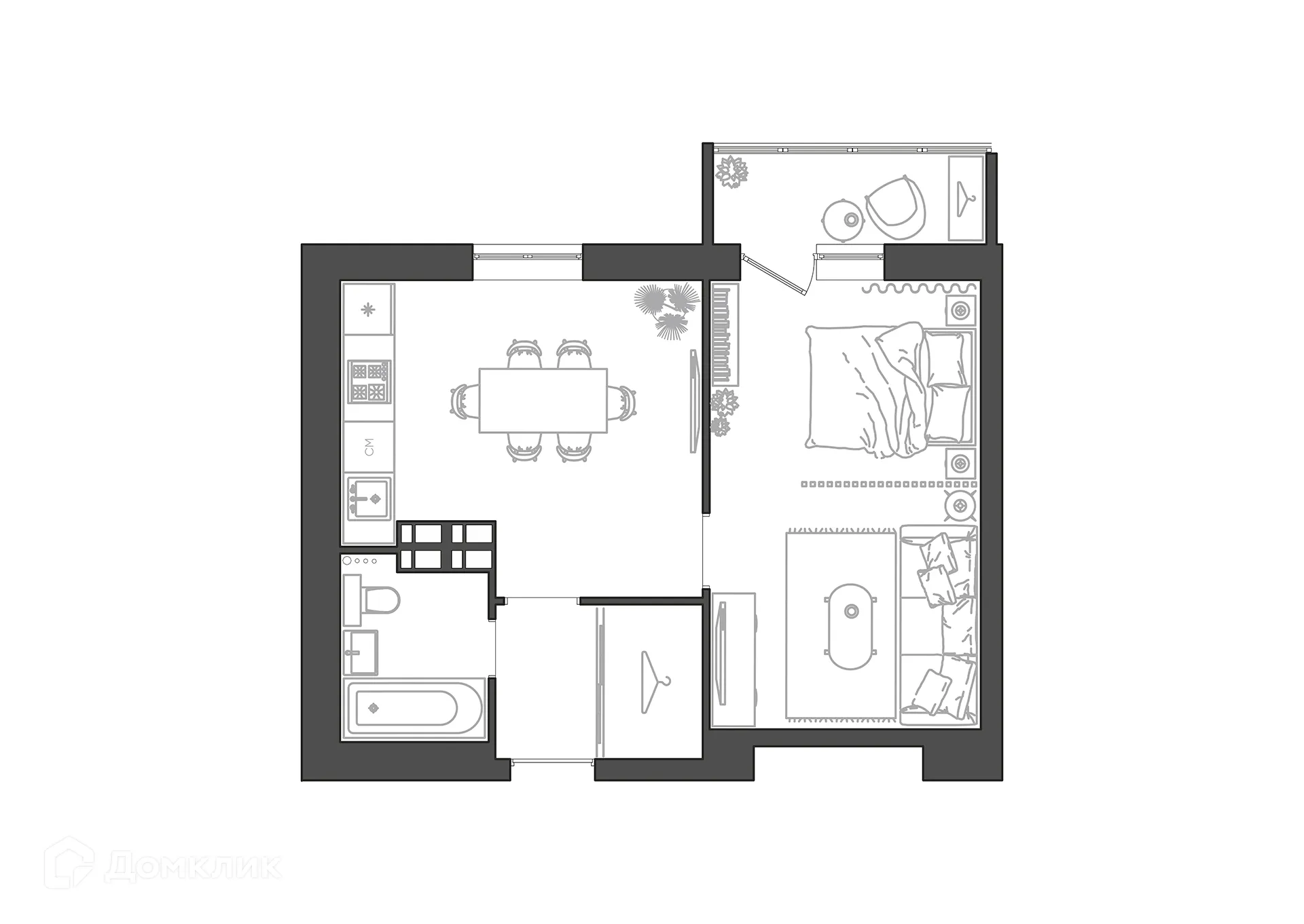 Планировка 1-комнатной квартиры 40.56 м² в ЖК Парк Европейский, г. Волгоград — фото 12