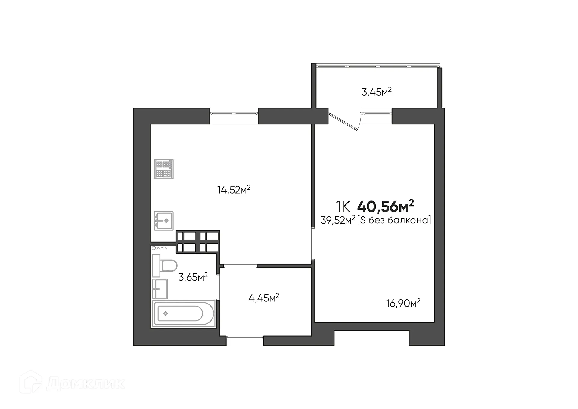 Планировка 1-комнатной квартиры 40.56 м² в ЖК Парк Европейский, г. Волгоград — фото 13
