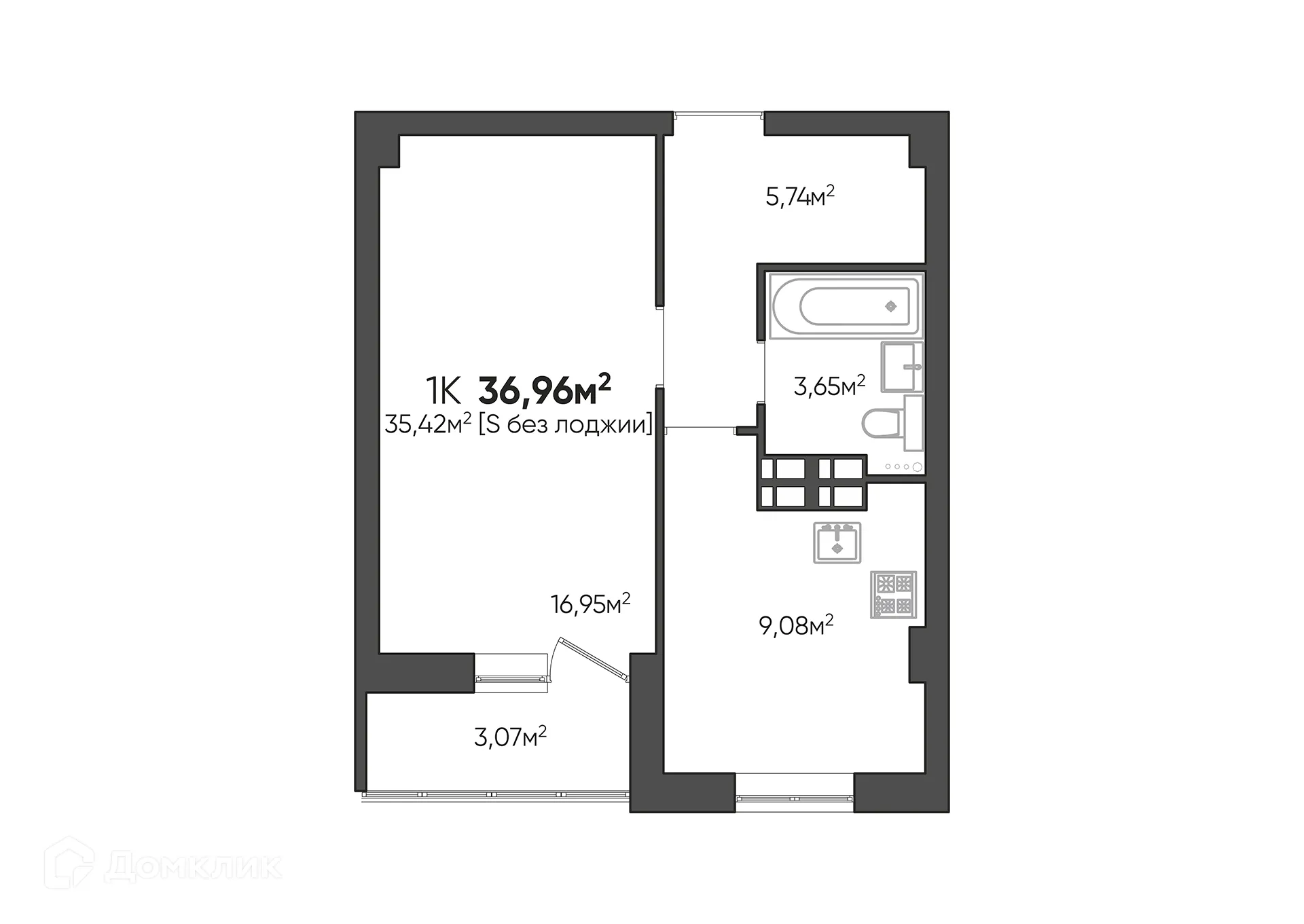 Планировка 1-комнатной квартиры 36.96 м² в ЖК Парк Европейский, г. Волгоград — фото 13