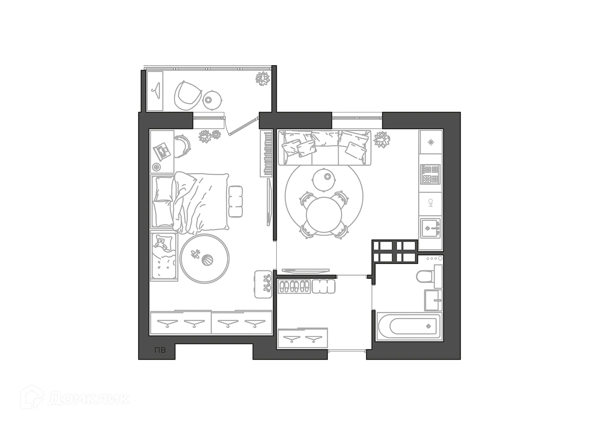 Планировка 1-комнатной квартиры 40.55 м² в ЖК Парк Европейский, г. Волгоград — фото 12