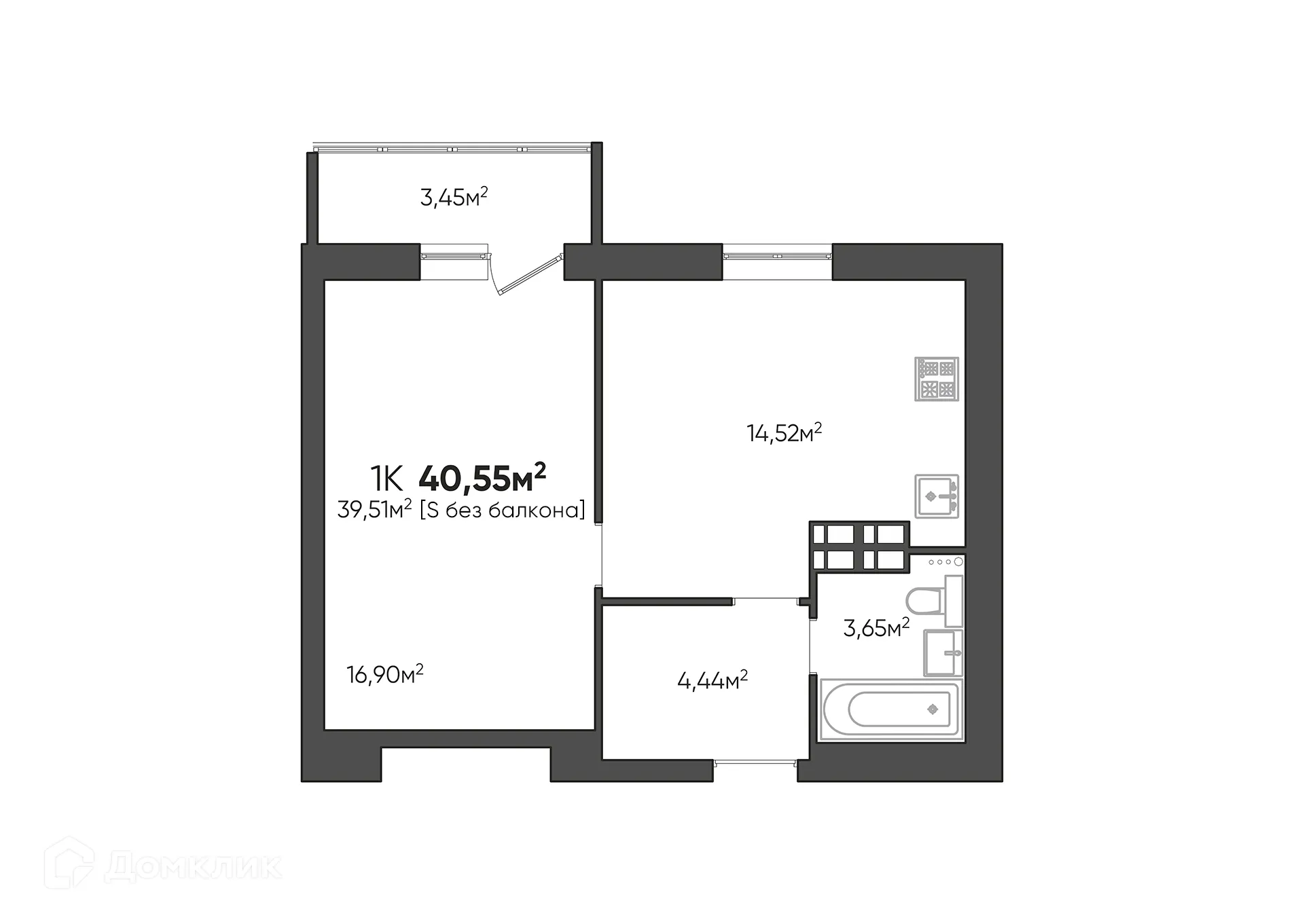 Планировка 1-комнатной квартиры 40.55 м² в ЖК Парк Европейский, г. Волгоград — фото 13