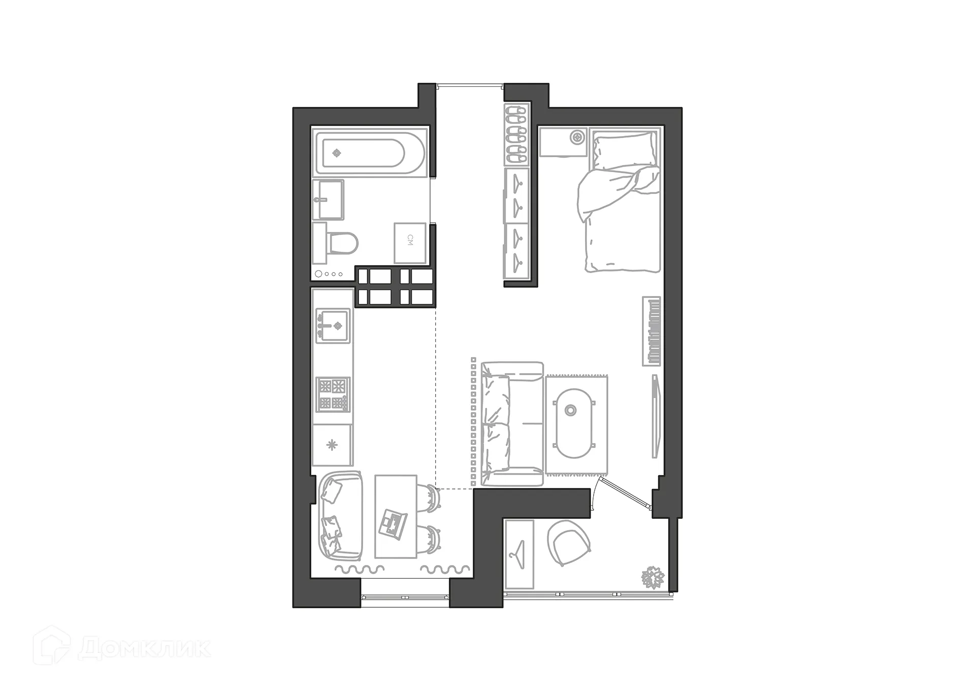 Планировка студии квартиры 30.75 м² в ЖК Парк Европейский, г. Волгоград — фото 1