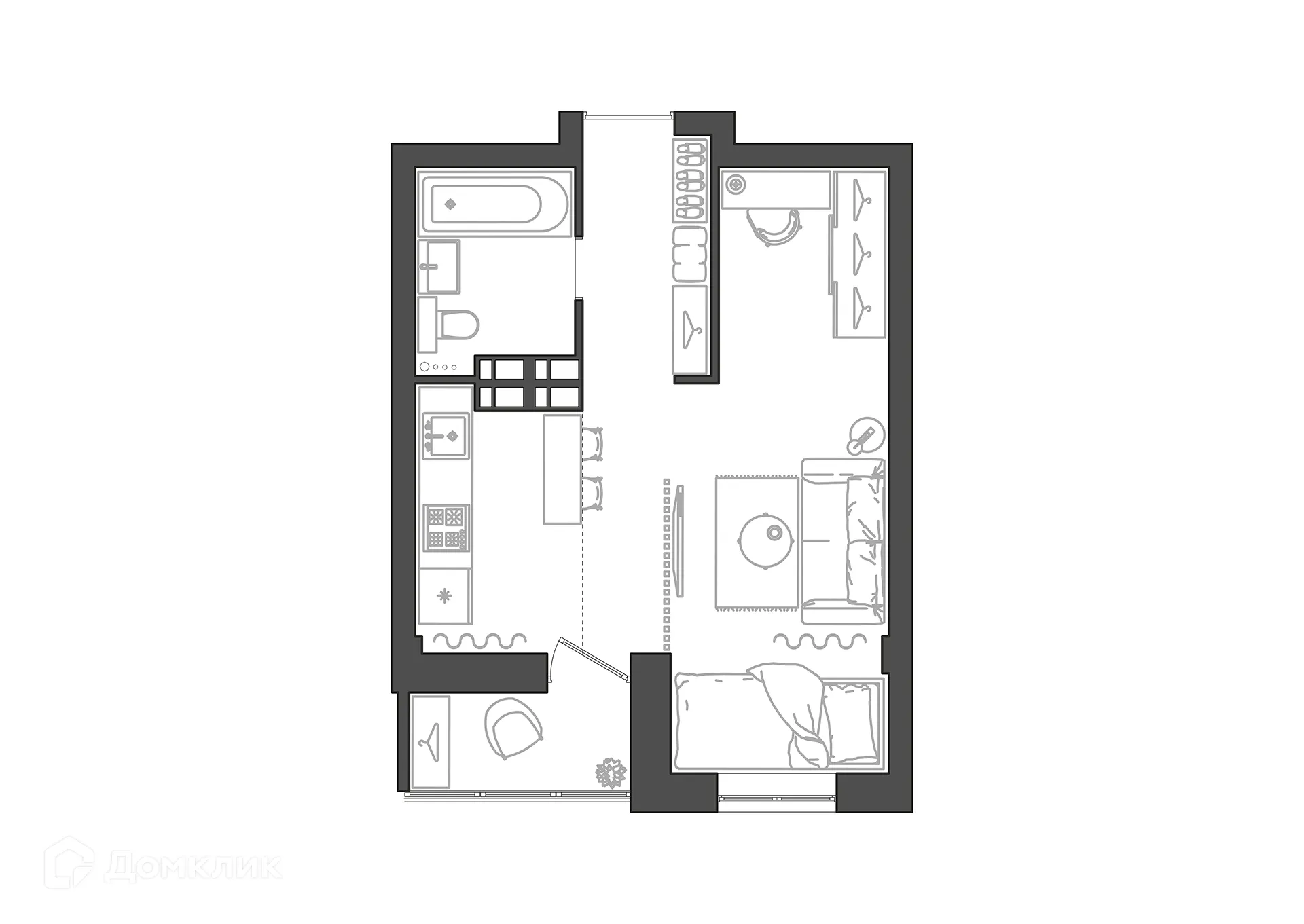 Планировка студии квартиры 30.86 м² в ЖК Парк Европейский, г. Волгоград — фото 1