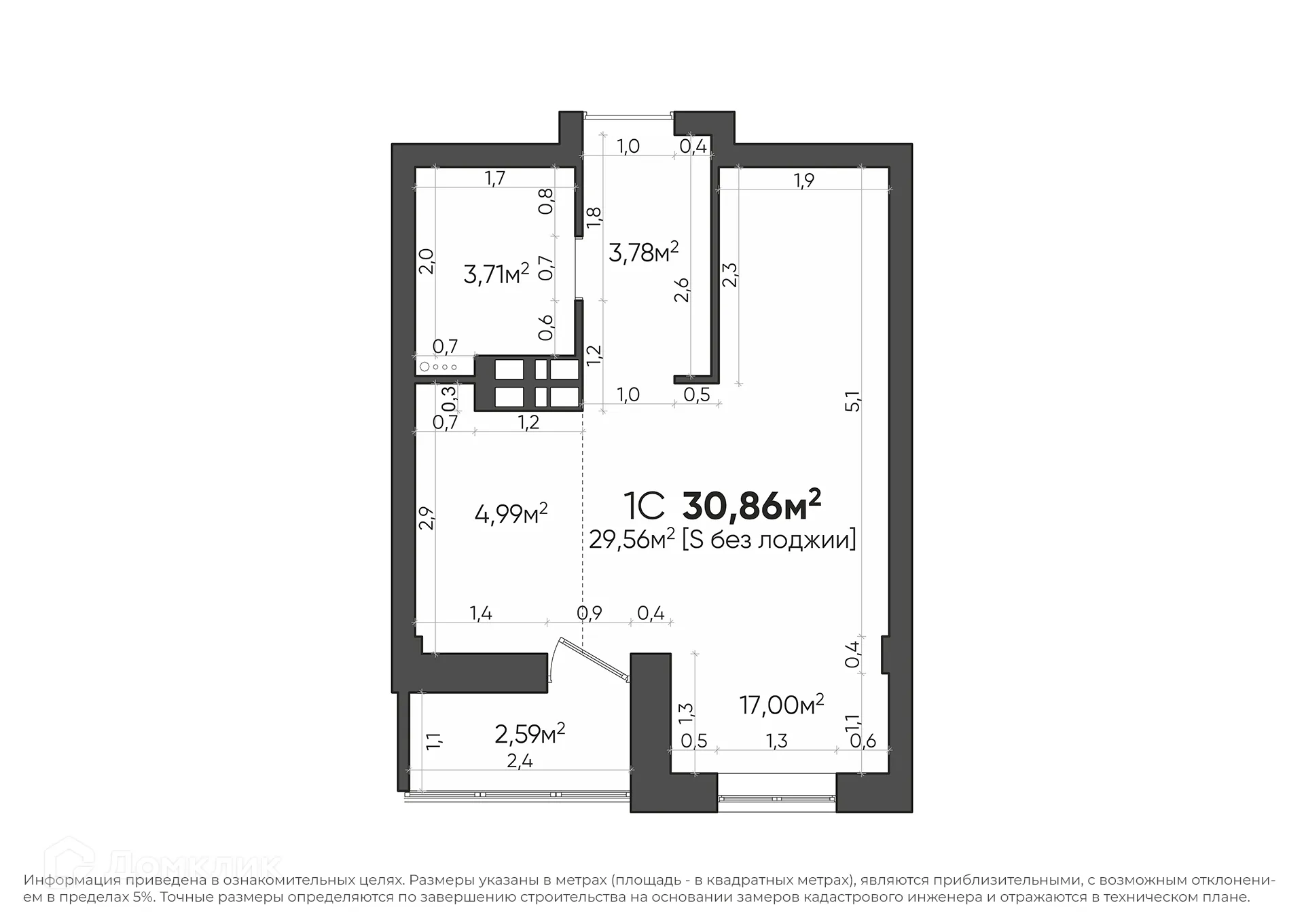 Планировка студии квартиры 30.86 м² в ЖК Парк Европейский, г. Волгоград — фото 3
