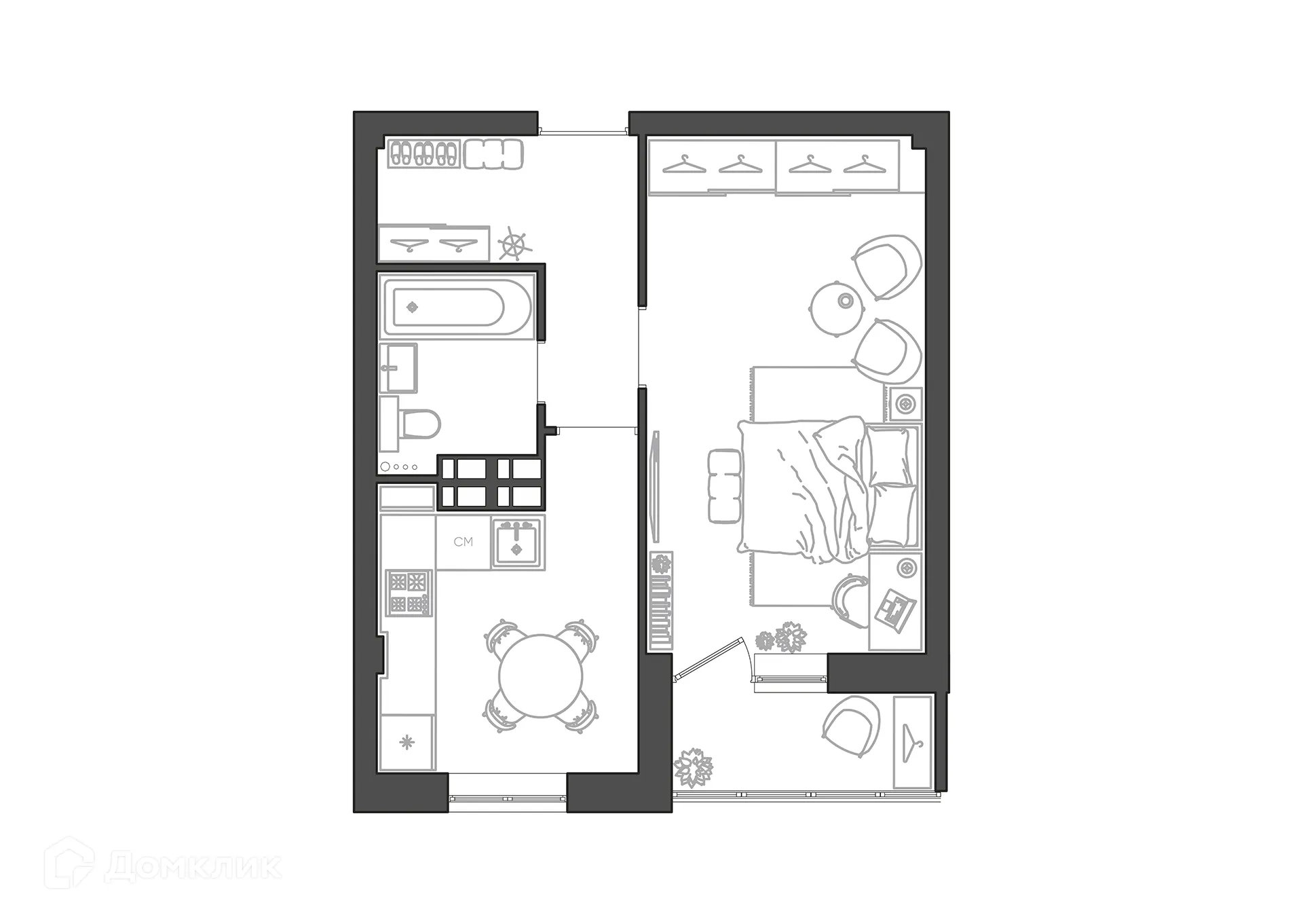 Планировка 1-комнатной квартиры 37.29 м² в ЖК Парк Европейский, г. Волгоград — фото 12