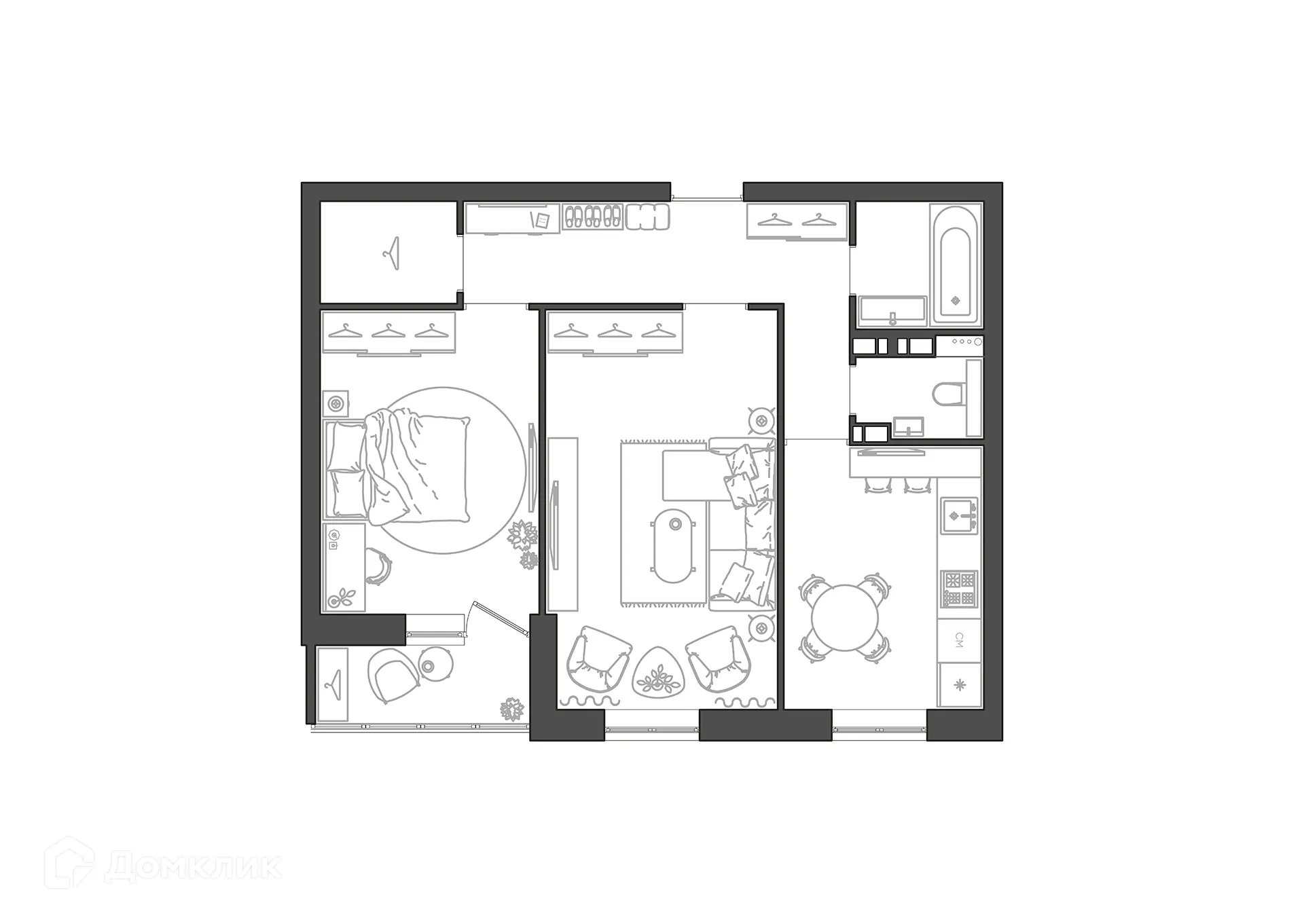 Планировка 2-комнатной квартиры 57.74 м² в ЖК Парк Европейский, г. Волгоград — фото 1
